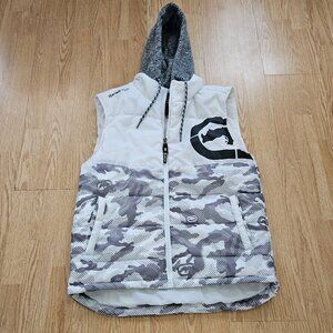 Men's Ecko Unltd. Hooded Puffer Vest - White & Grey Camo - Small - Like New